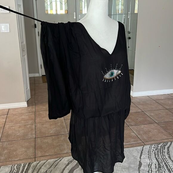 Kurt Geiger London Black evil Eye-Embellished Swim Cover-Up - Picture 5 of 12
